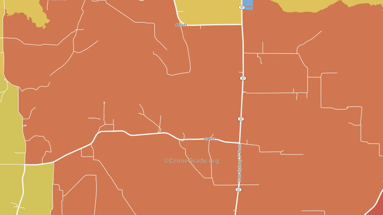 Dimple, TX Map of Burglary Rates