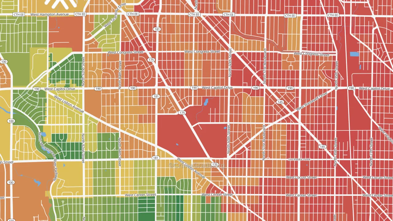 Dineen Park, Milwaukee, WI Map of Burglary Rates