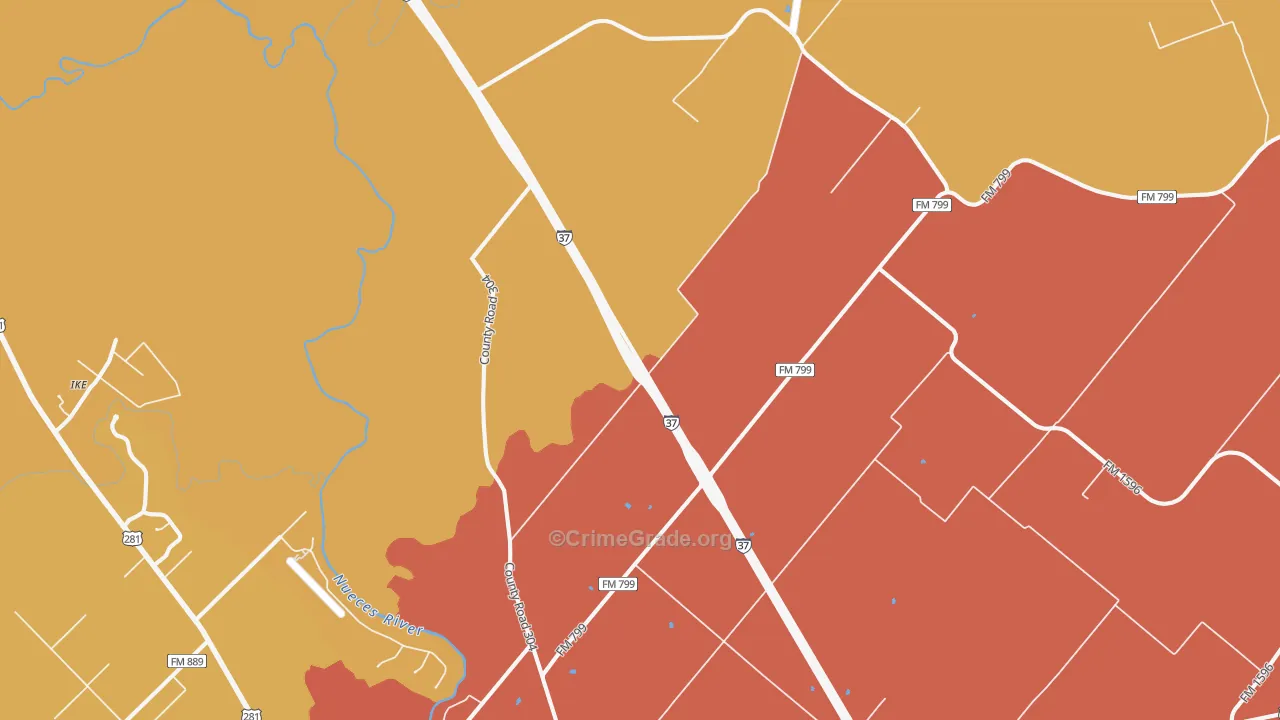 Dinero, TX Map of Burglary Rates