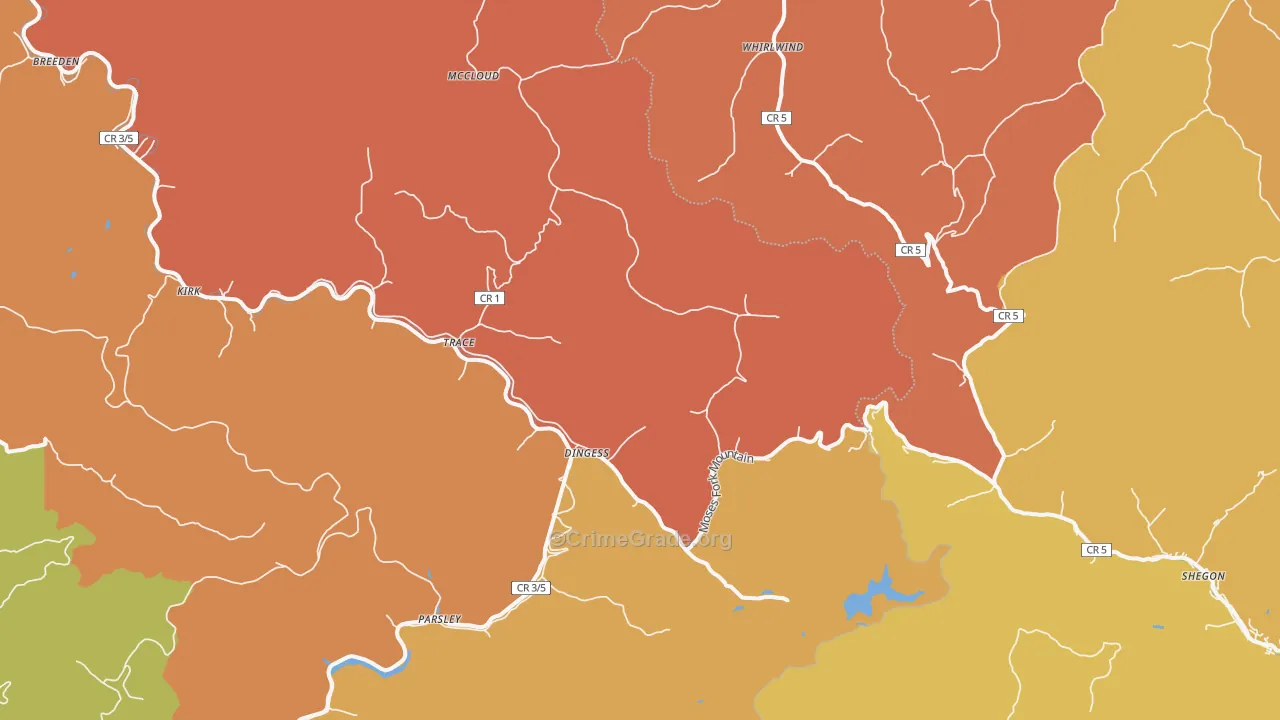 Dingess, WV Map of Burglary Rates