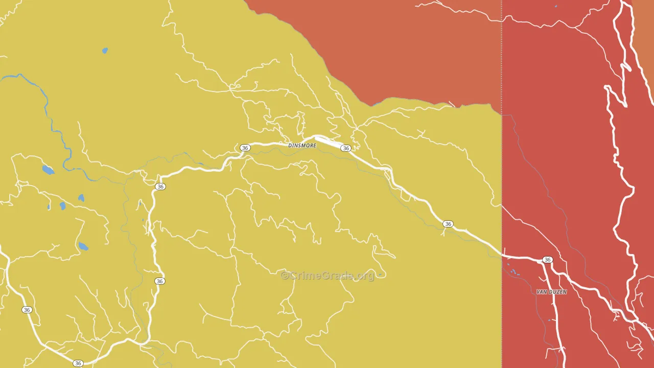 Dinsmore, CA Map of Burglary Rates