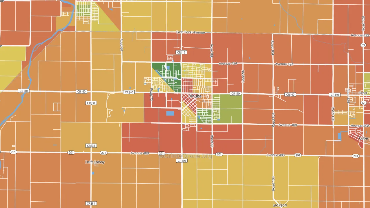 Dinuba, CA Map of Burglary Rates