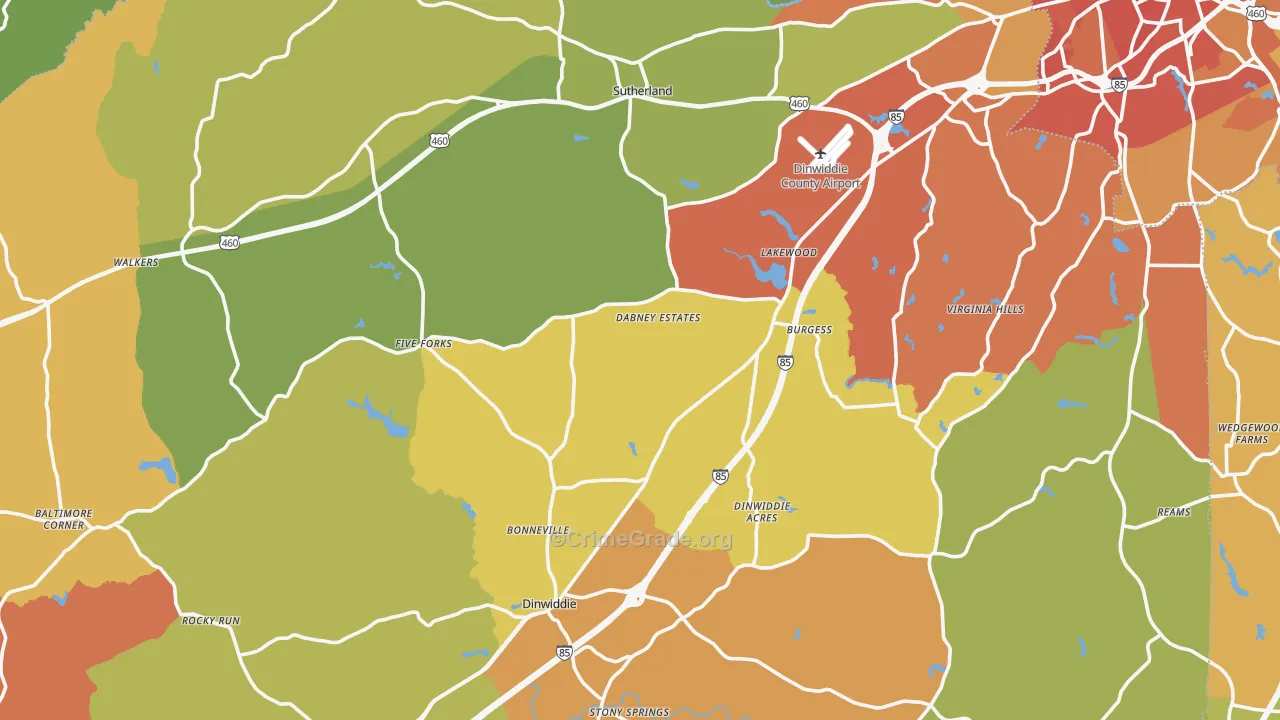 Dinwiddie County, VA Map of Burglary Rates