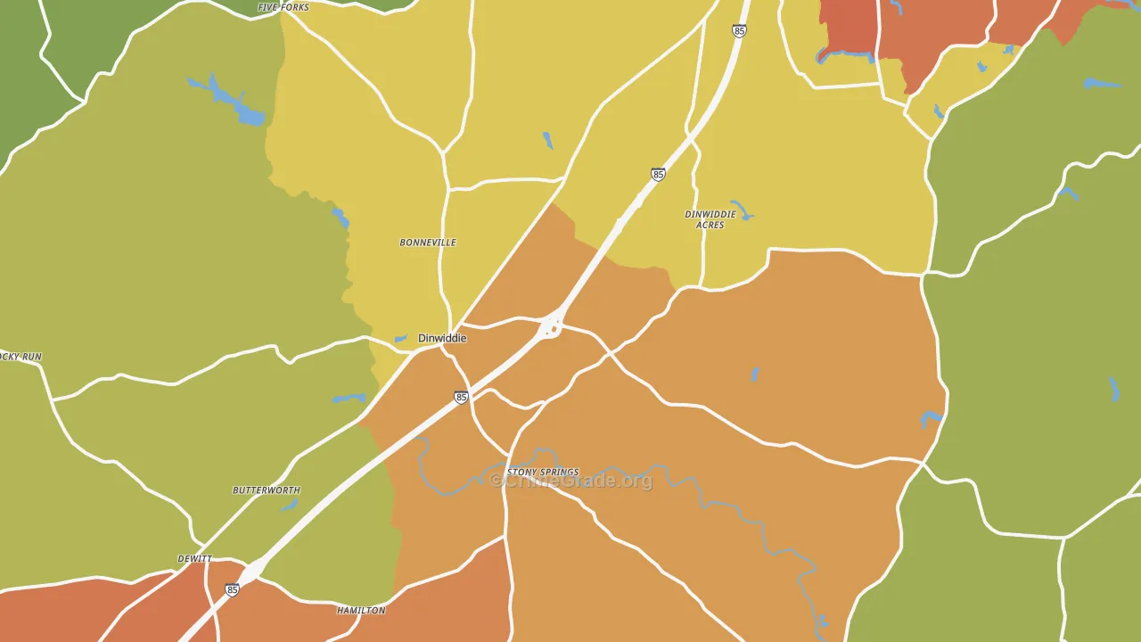 Dinwiddie, VA Map of Burglary Rates