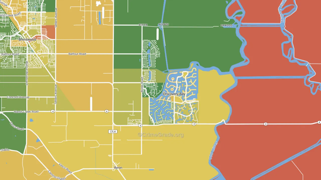 Discovery Bay, CA Map of Burglary Rates