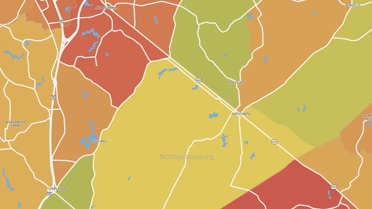 Disputanta, VA Map of Burglary Rates