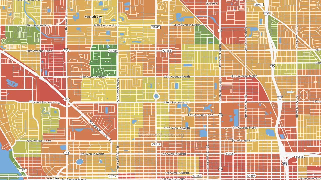 Disston Heights, St. Petersburg, FL Map of Burglary Rates
