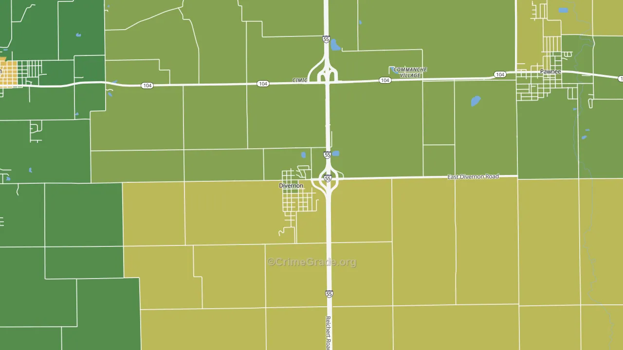 Divernon, IL Map of Burglary Rates