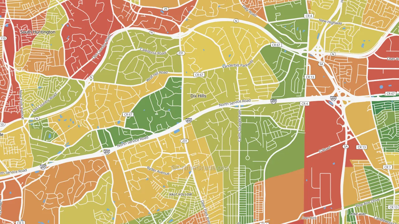 Dix Hills, NY Map of Burglary Rates
