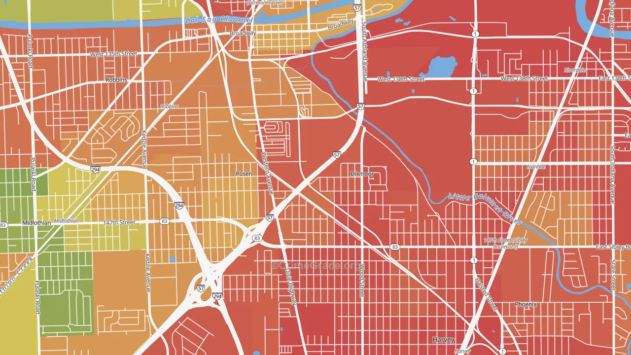 Dixmoor, IL Map of Burglary Rates