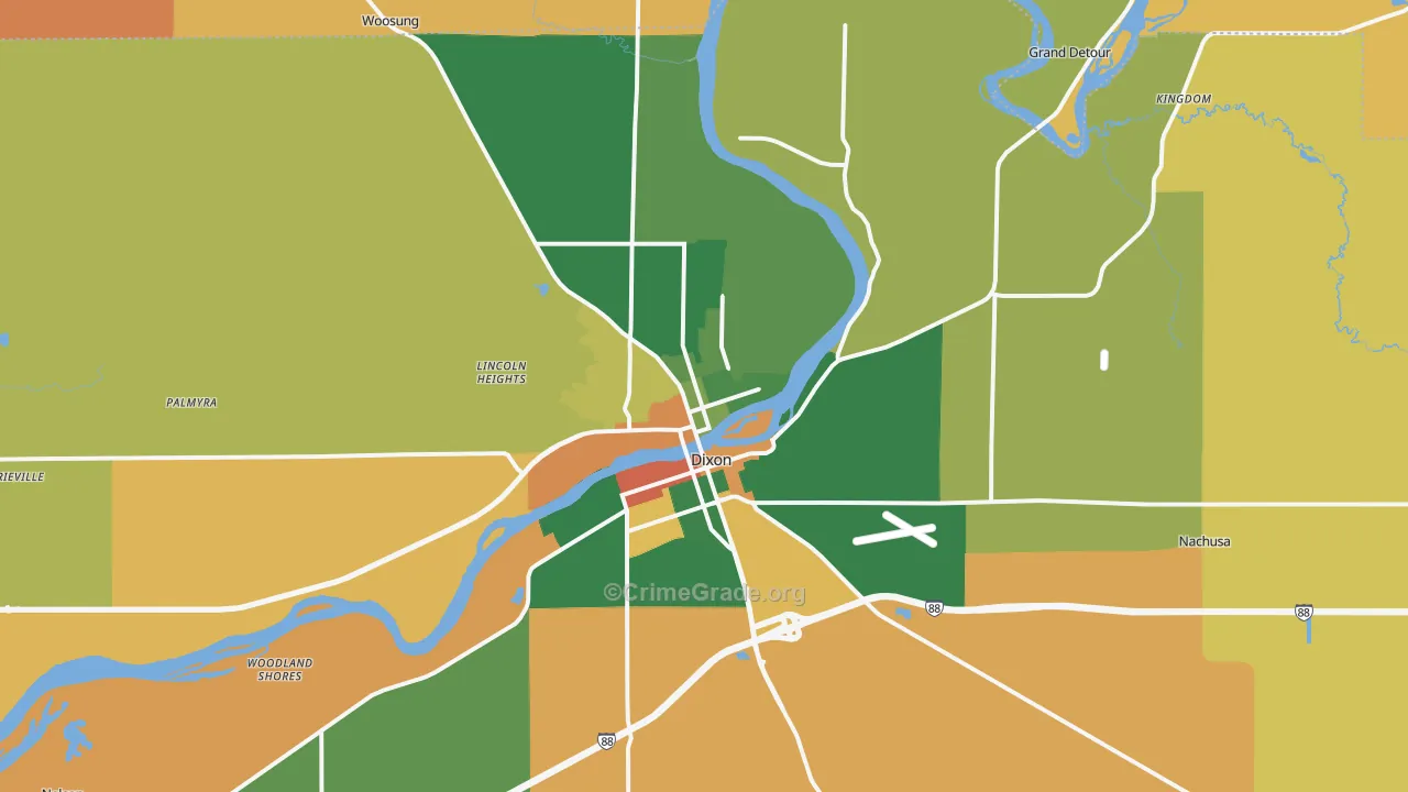 Dixon, IL Map of Burglary Rates