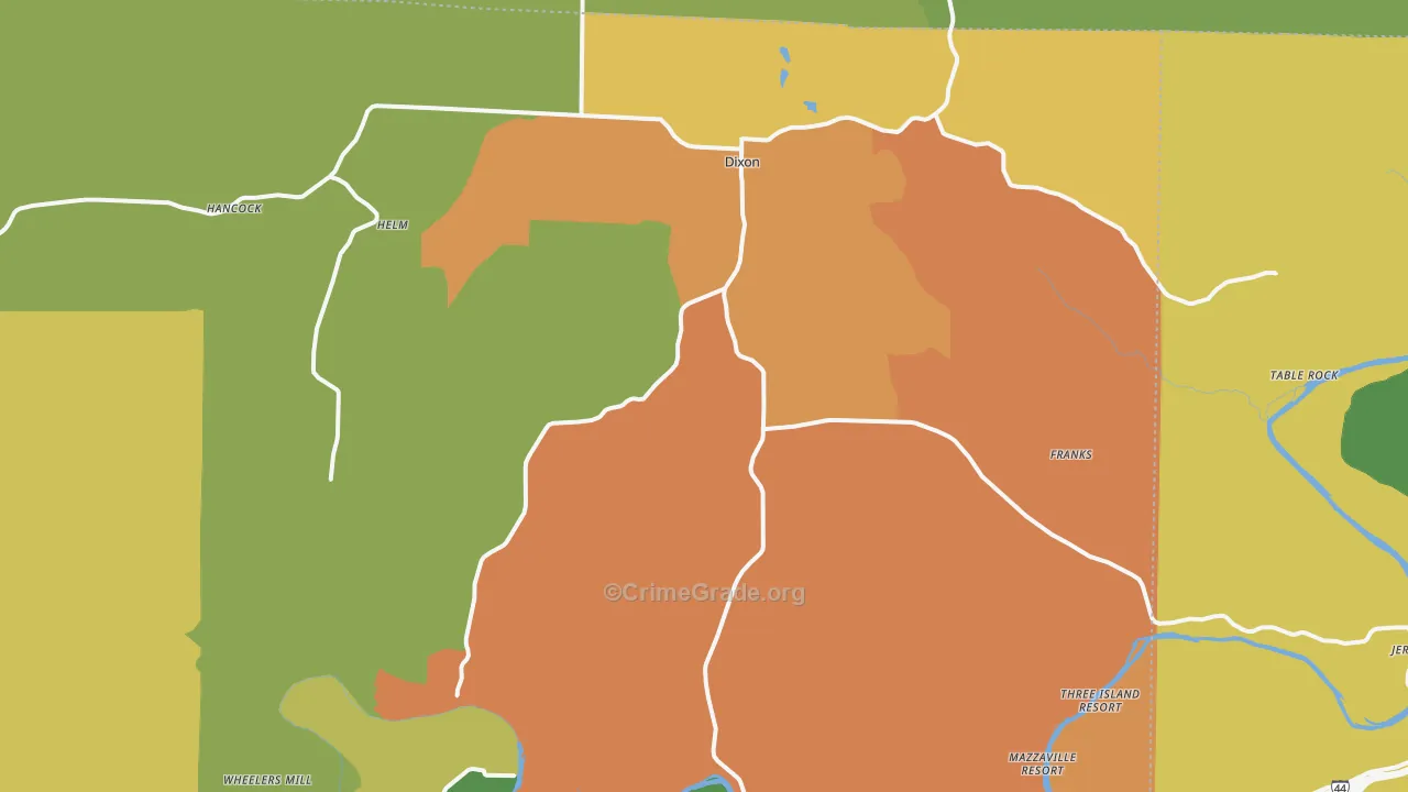 Dixon, MO Map of Burglary Rates