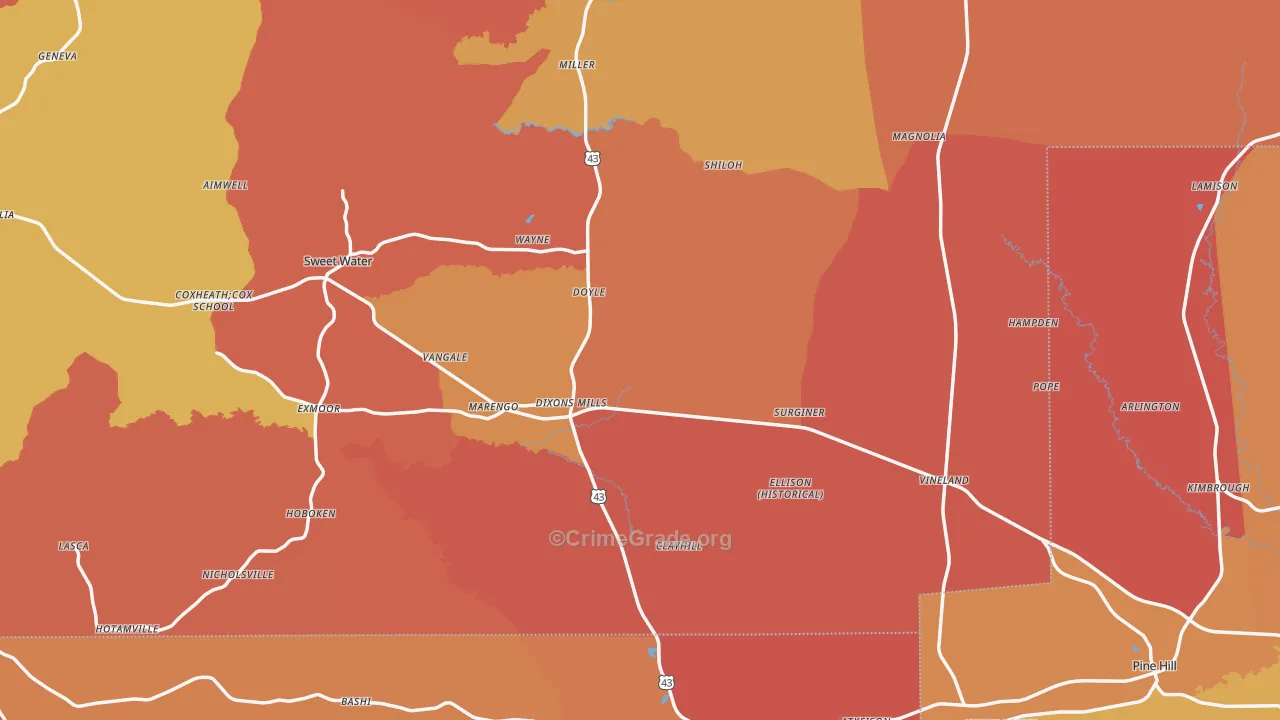 Dixons Mills, AL Map of Burglary Rates