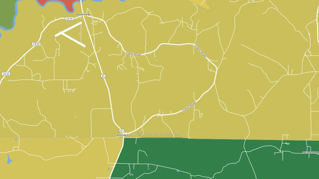 Dixonville, AL Map of Burglary Rates