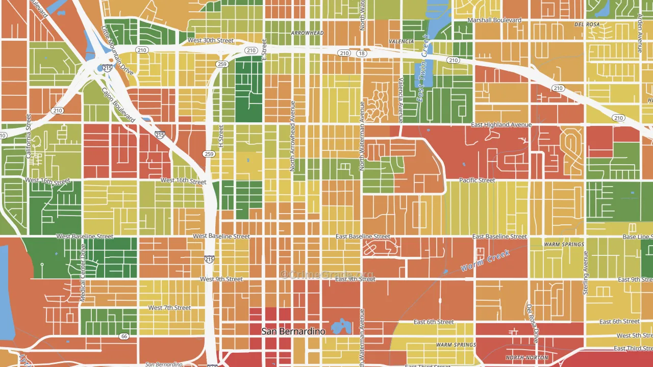 DMV, San Bernardino, CA Map of Burglary Rates