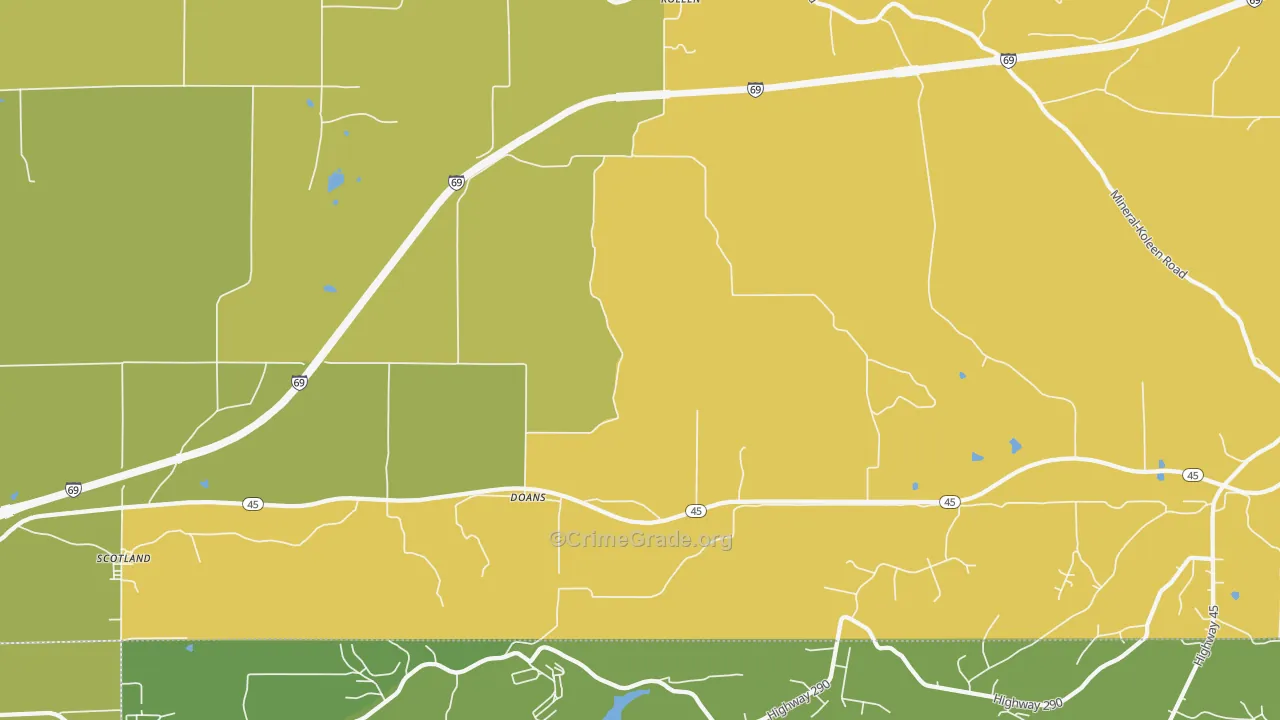 Doans, IN Map of Burglary Rates