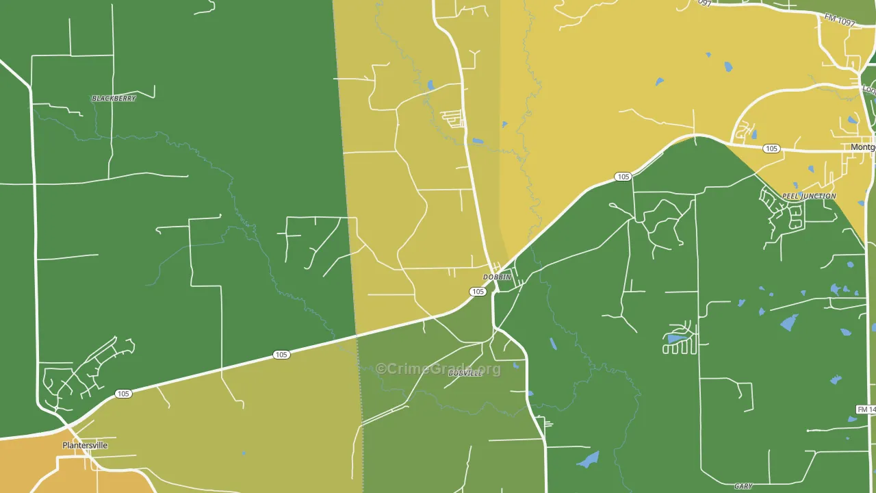 Dobbin, TX Map of Burglary Rates