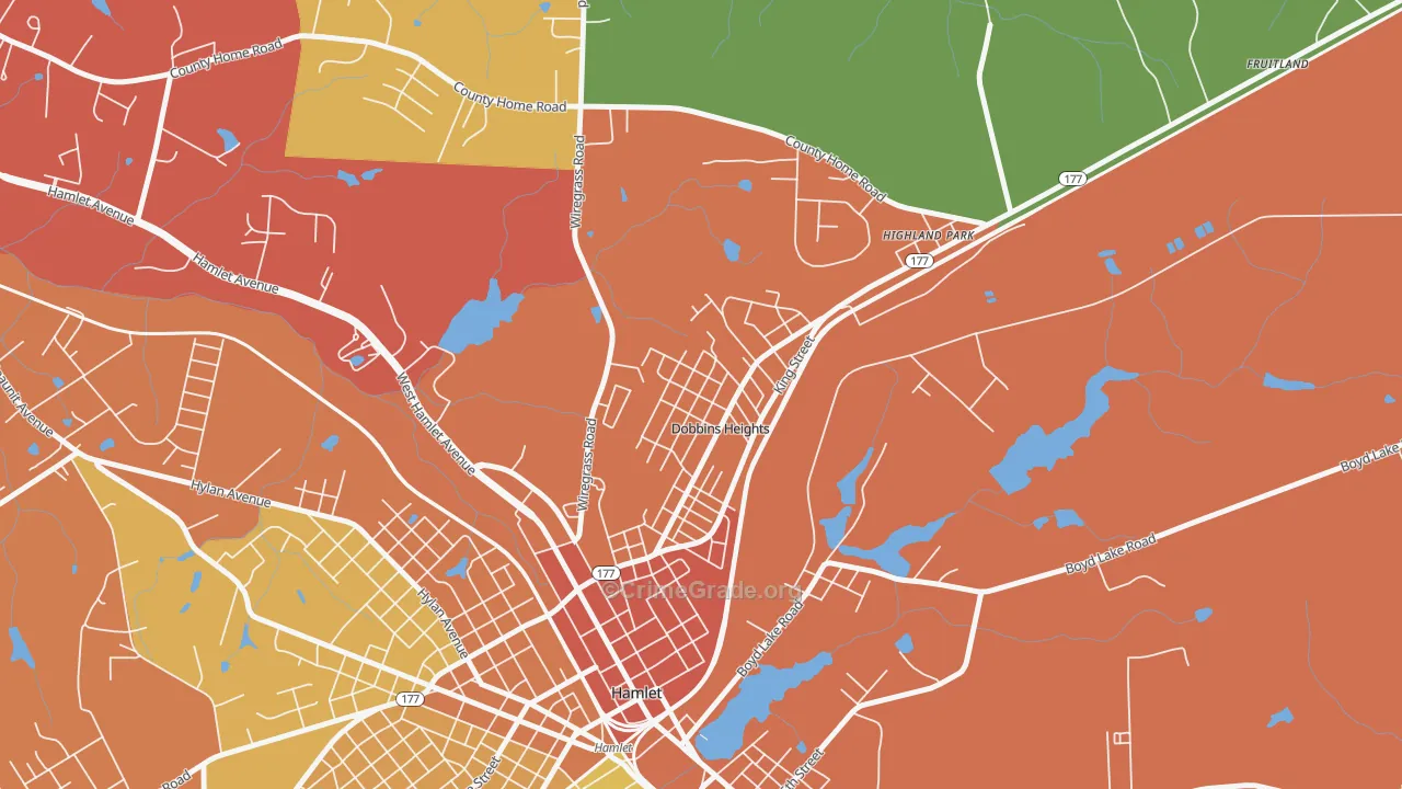 Dobbins Heights, NC Map of Burglary Rates