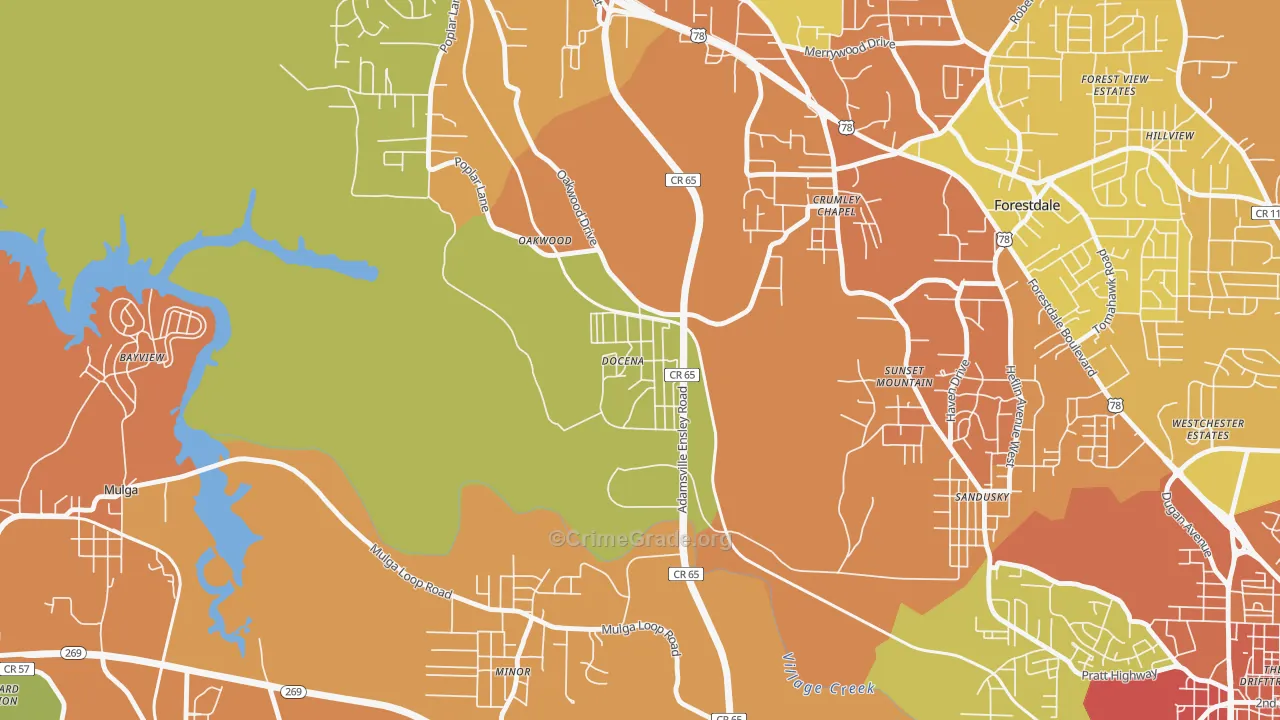 Docena, AL Map of Burglary Rates