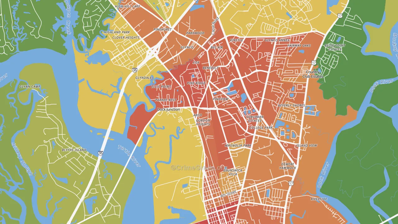 Dock Junction, GA Map of Burglary Rates