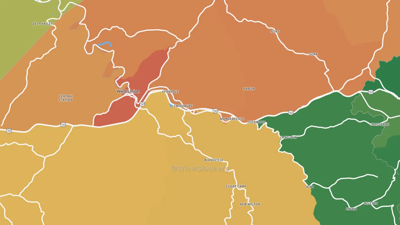 Doddridge County, WV Map of Burglary Rates