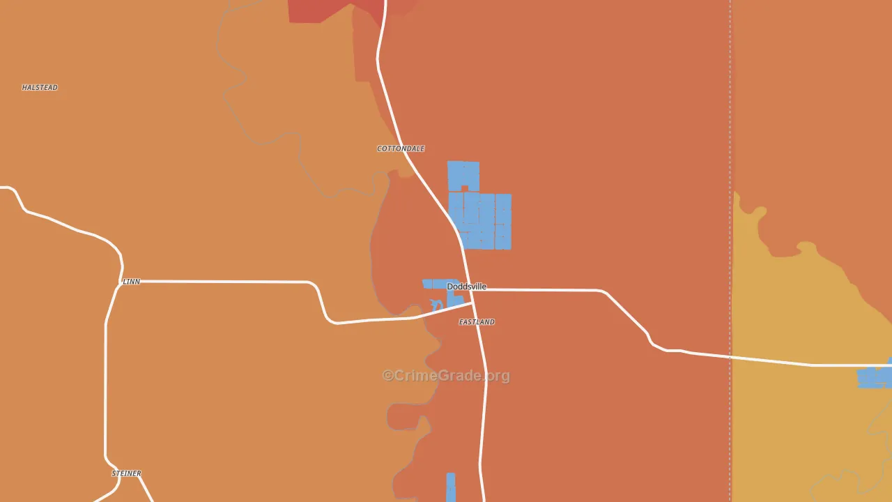 Doddsville, MS Map of Burglary Rates