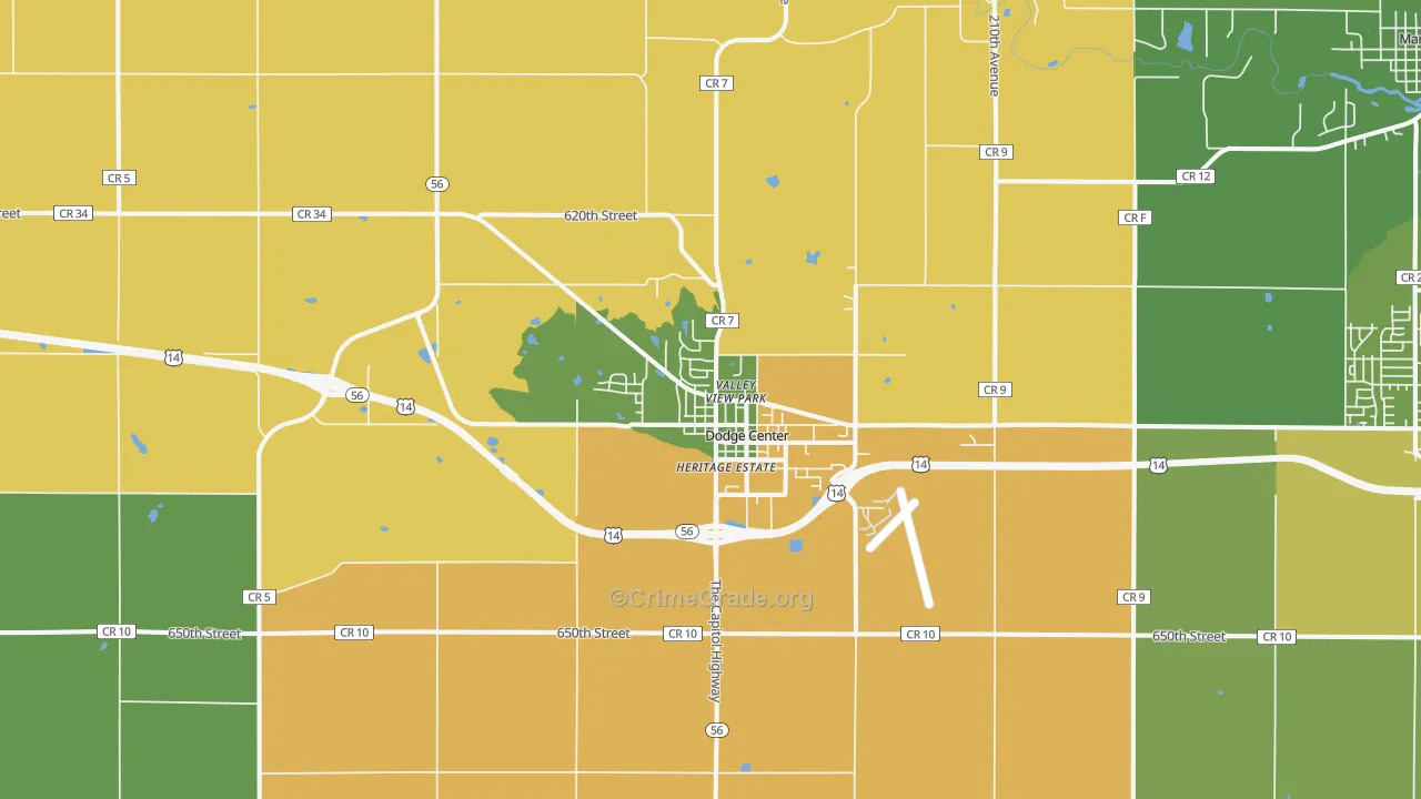 Dodge Center, MN Map of Burglary Rates
