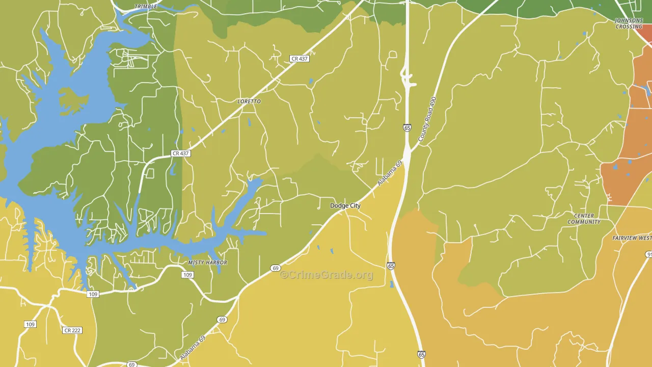 Dodge City, AL Map of Burglary Rates