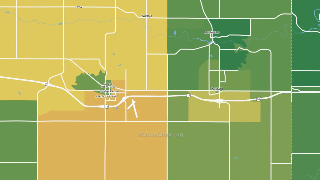 Dodge County, MN Map of Burglary Rates