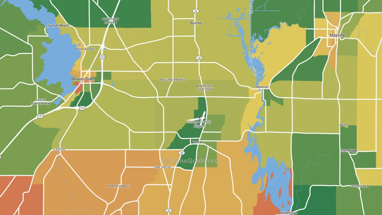 Dodge County, WI Map of Burglary Rates