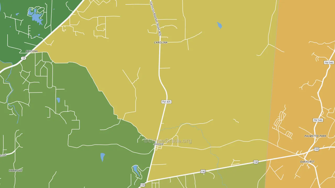 Dodge, TX Map of Burglary Rates