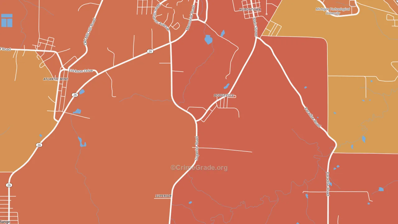 Dodgeville, MI Map of Burglary Rates