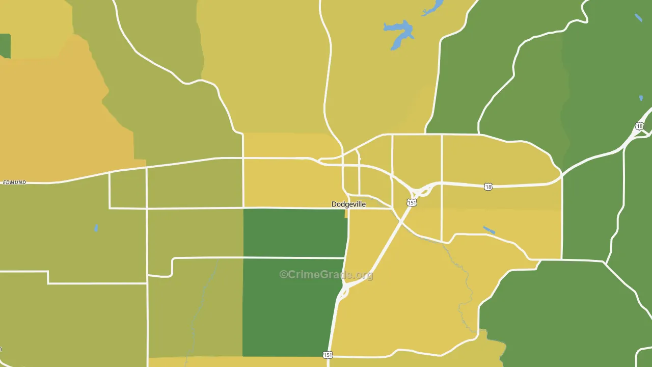 Dodgeville, WI Map of Burglary Rates