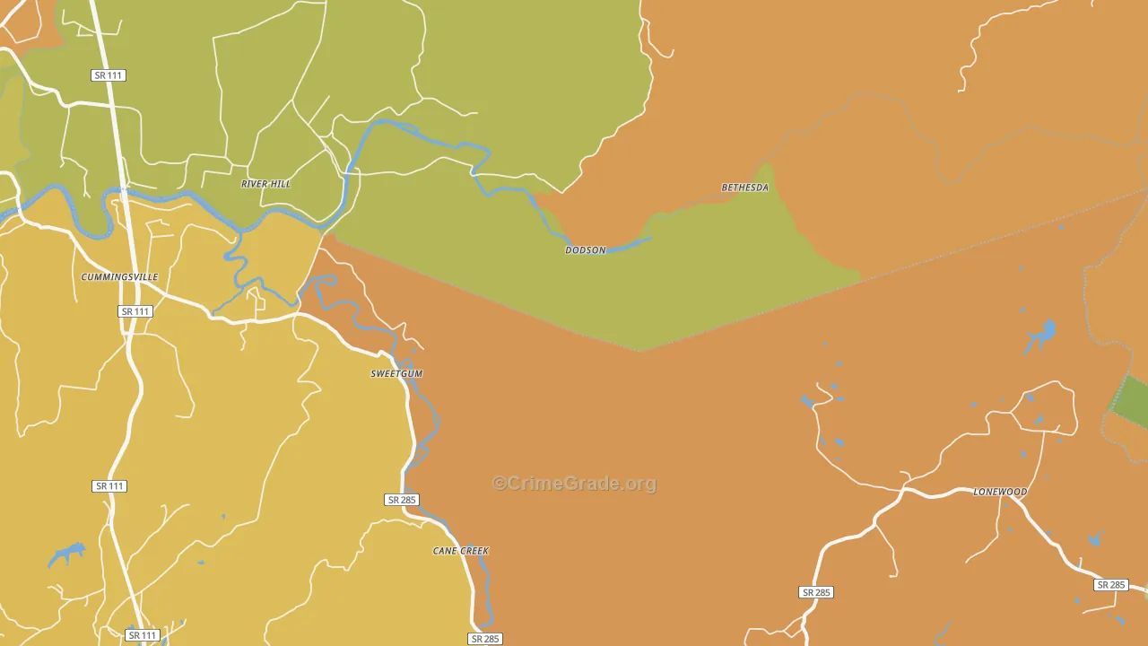 Dodson, TN Map of Burglary Rates