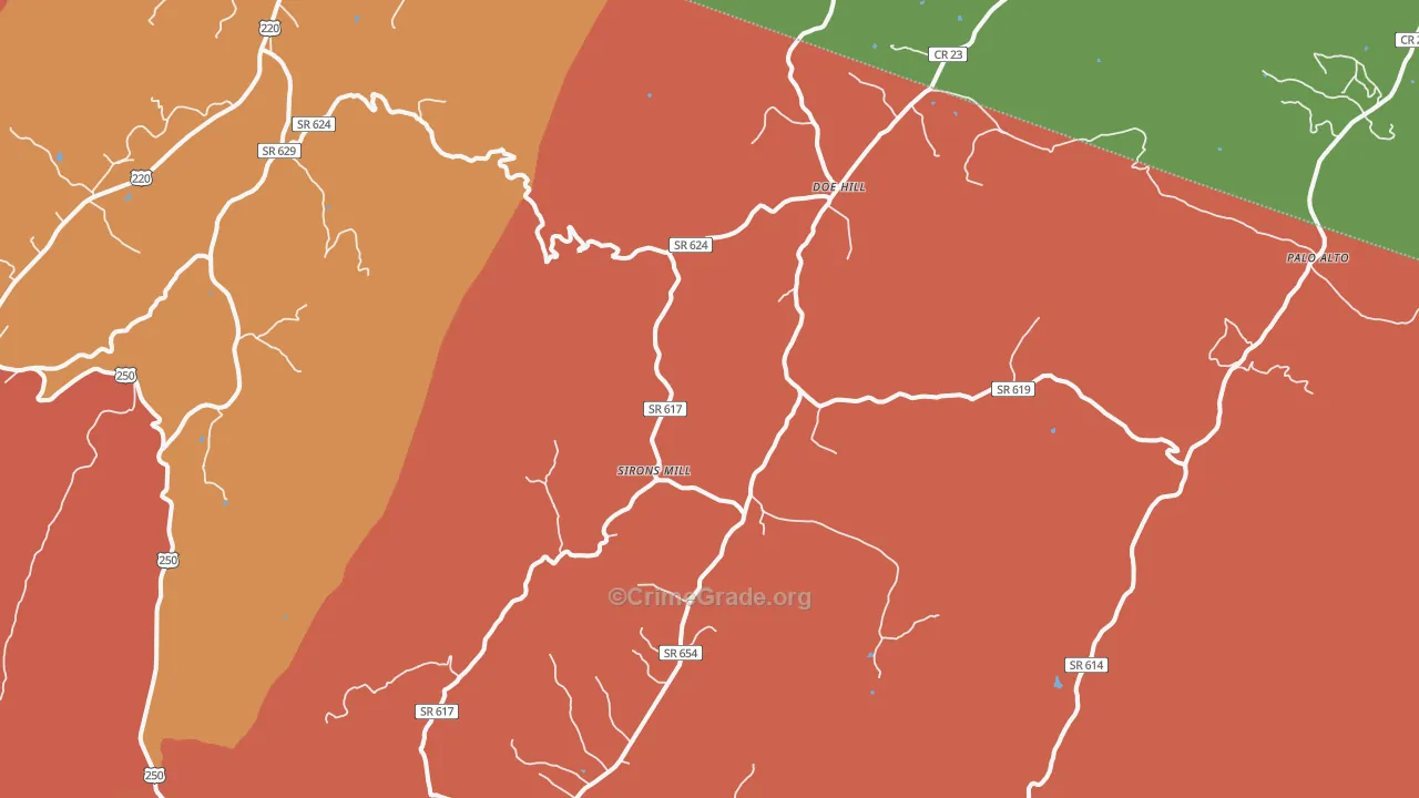Doe Hill, VA Map of Burglary Rates