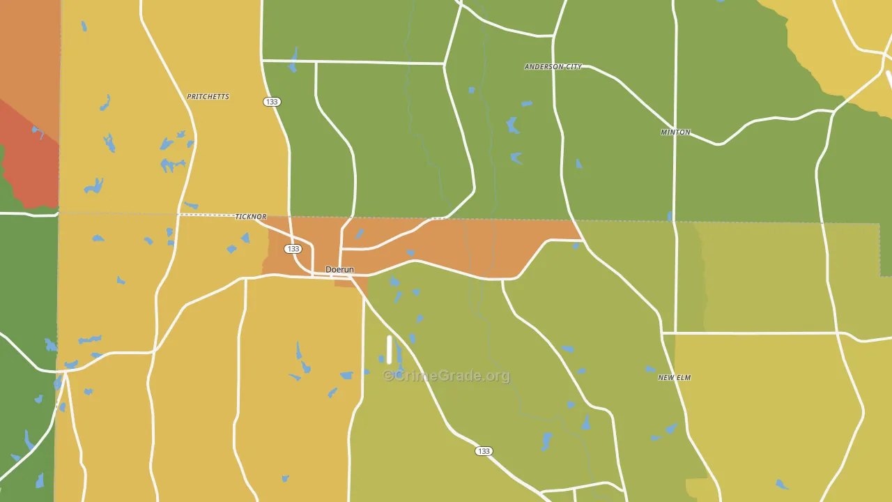 Doerun, GA Map of Burglary Rates