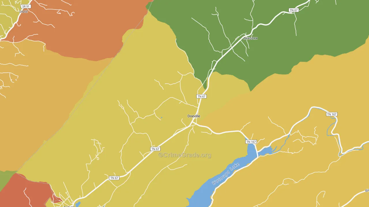 Doeville, TN Map of Burglary Rates