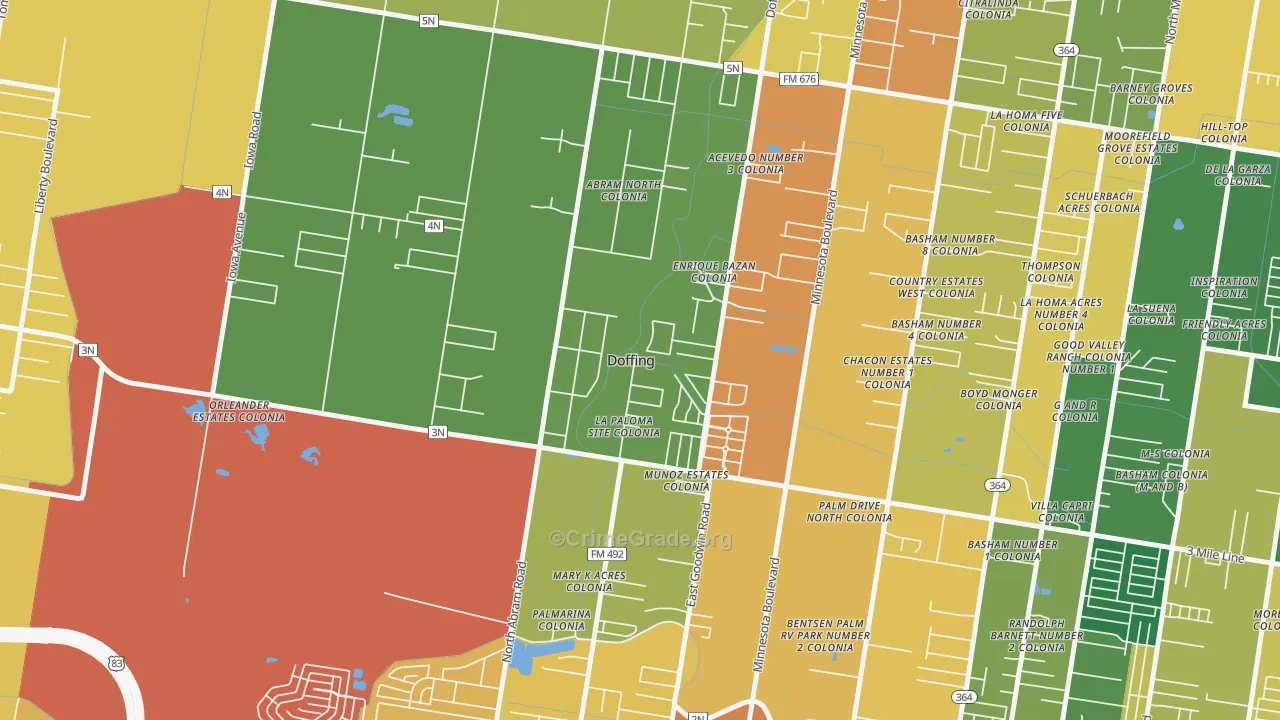 Doffing, Mission, TX Map of Burglary Rates