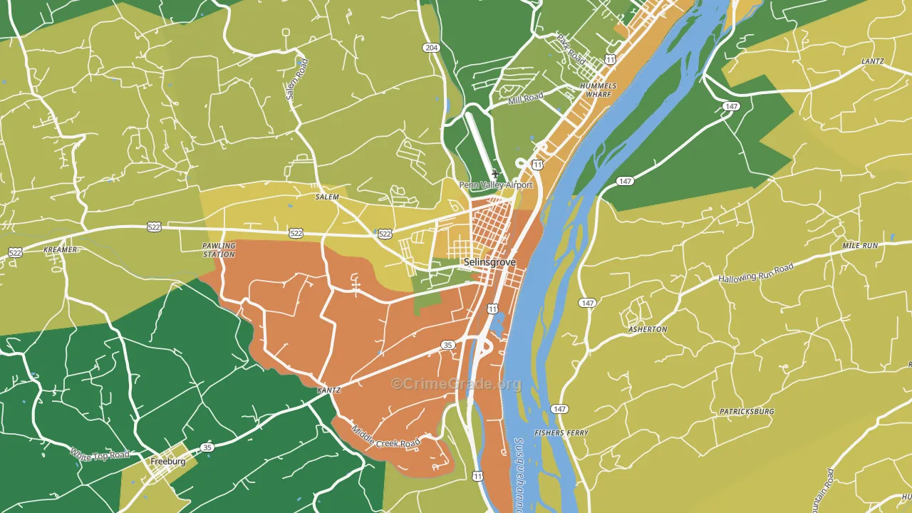 Dogtown, Selinsgrove, PA Map of Burglary Rates