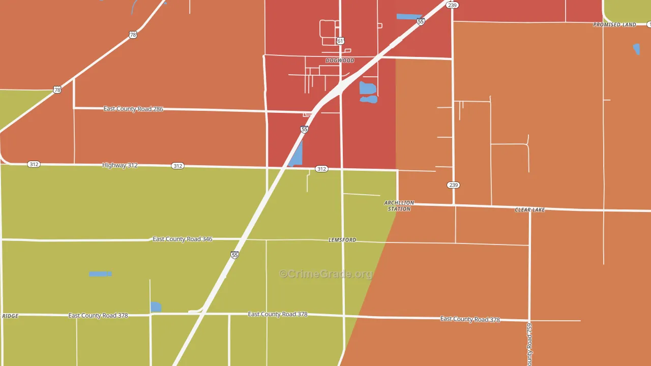 Dogwood, AR Map of Burglary Rates