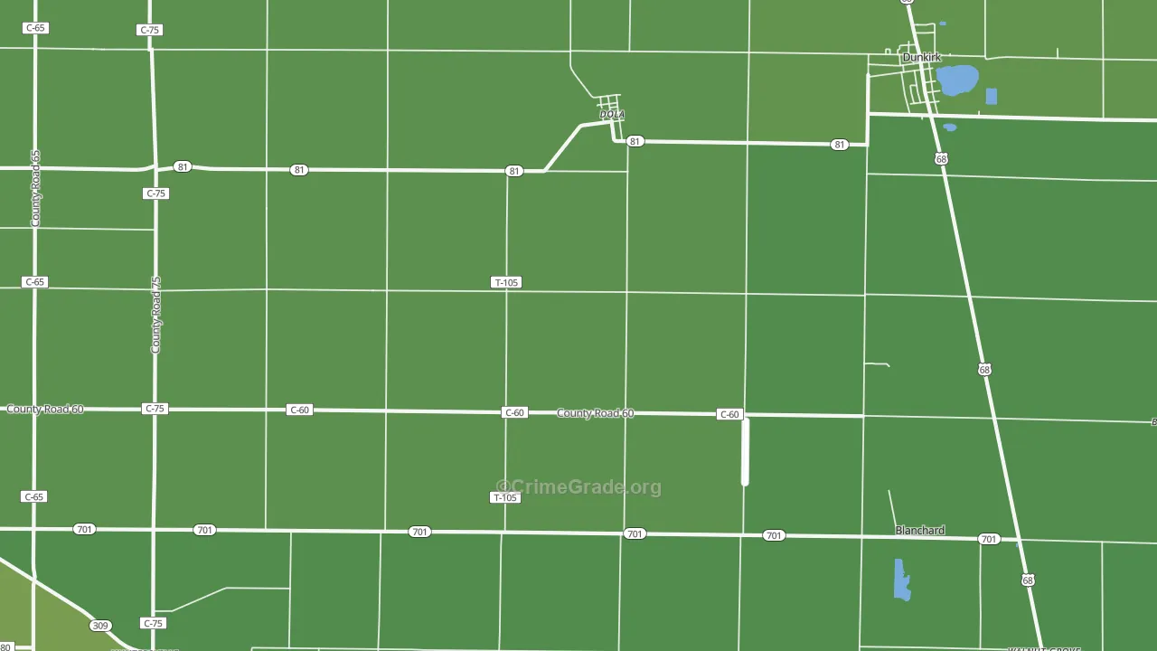 Dola, OH Map of Burglary Rates
