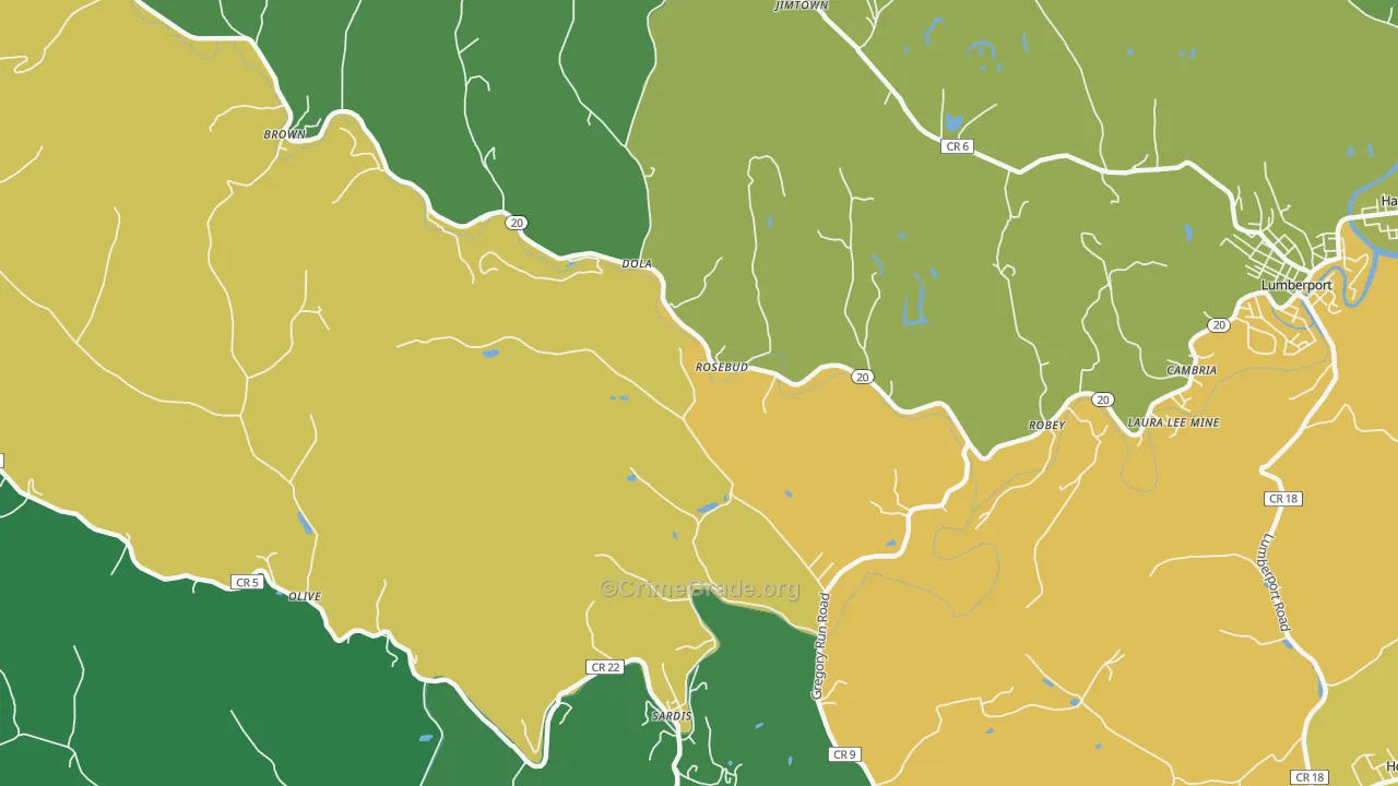 Dola, WV Map of Burglary Rates