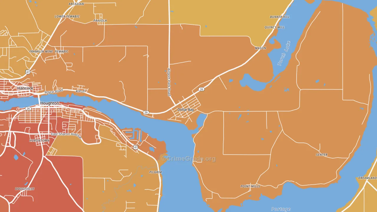 Dollar Bay, MI Map of Burglary Rates
