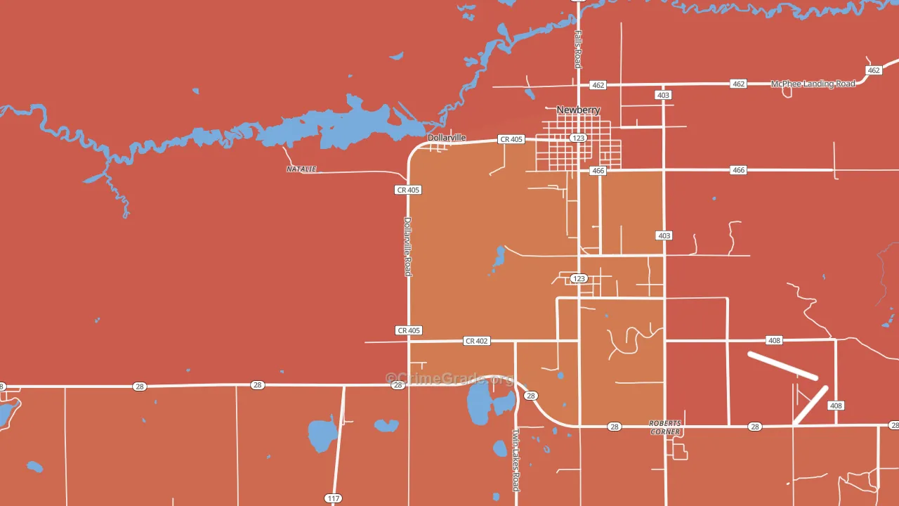 Dollarville, MI Map of Burglary Rates