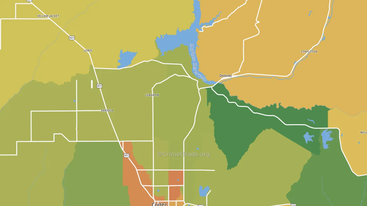 Dolores, CO Map of Burglary Rates