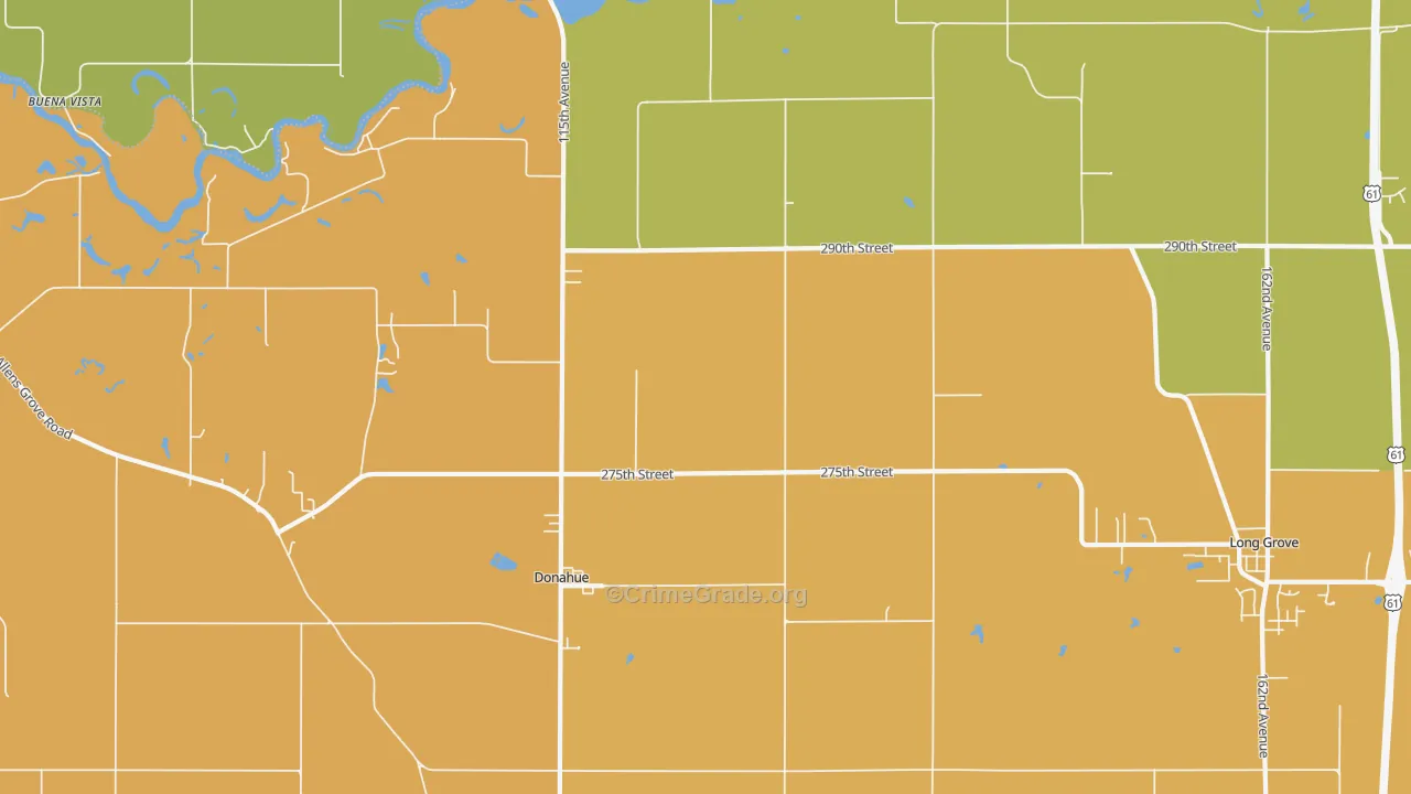 Donahue, IA Map of Burglary Rates