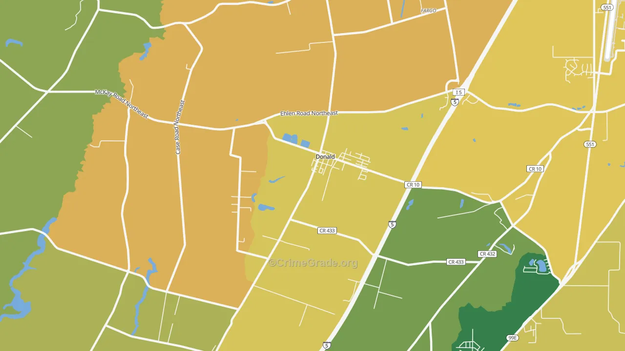 Donald, OR Map of Burglary Rates