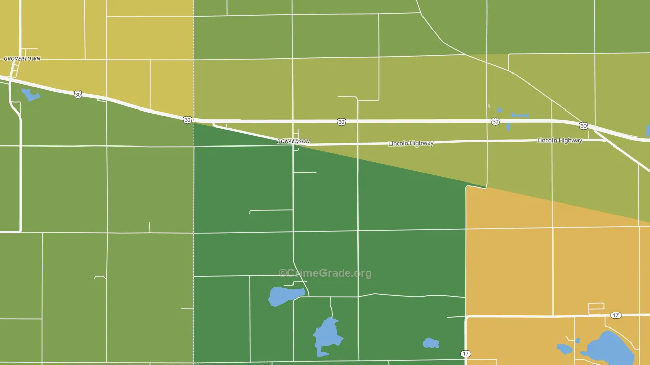 Donaldson, IN Map of Burglary Rates