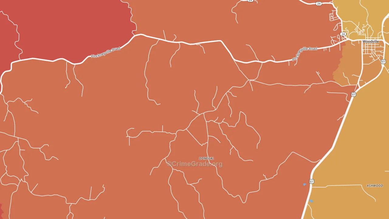 Donegal, MS Map of Burglary Rates