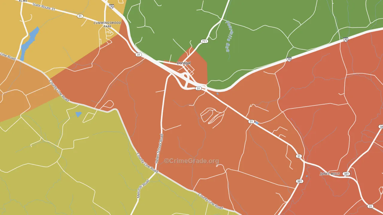 Donegal, PA Map of Burglary Rates